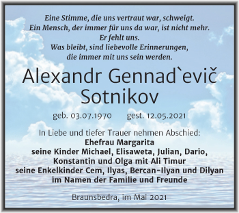 Traueranzeige von Alexandr Gennad`evic Sotnikov von Trauerkombi Merseburg